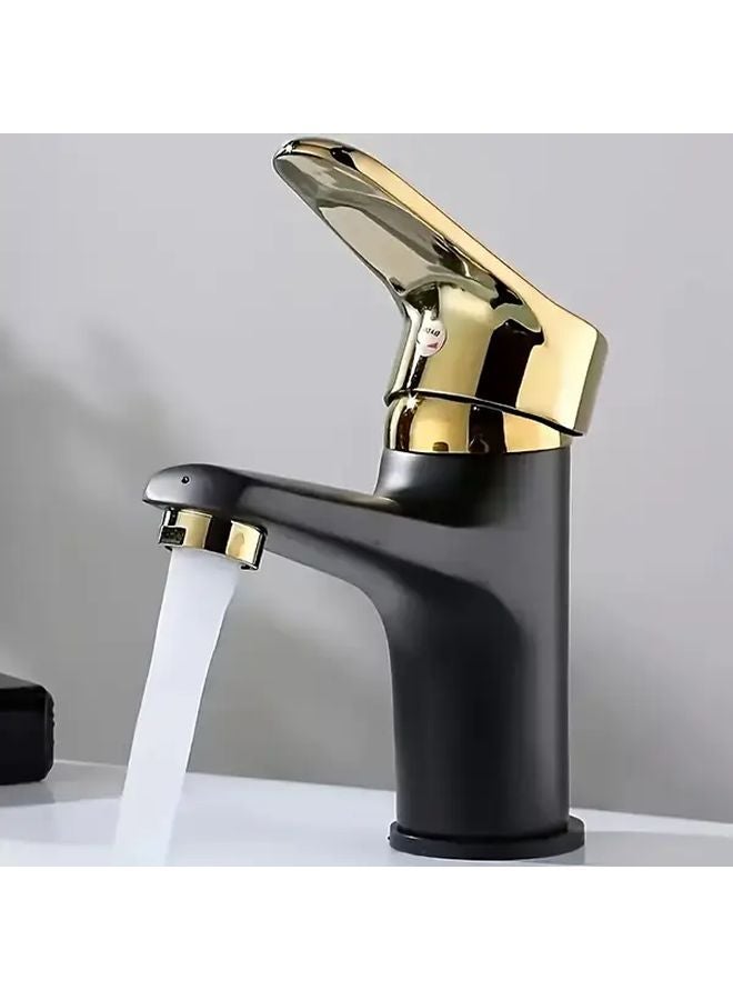 Deluxe Black Golden Hot and Cold Bathroom Faucet Single Hole 304 Stainless Steel - Image 1