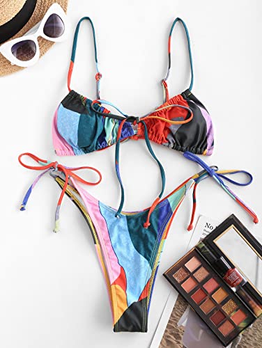 ZAFUL Womens High Cut Thong Bikini Set Swimsuits Cami String Sexy Bathing Suit Multicoloured - Image 5