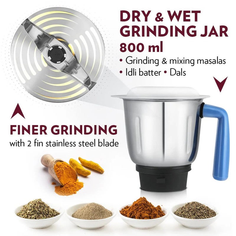 BOROSIL Multi Purpose 3 In 1  Blender 500W Mixer Grinder | Powerful Motor, Speed Control With Pulse | 1.2L Unbreakable Big Jar, Grinder Jar, Meat Mincer Jar, | Wet & Dry Grinding - Image 3