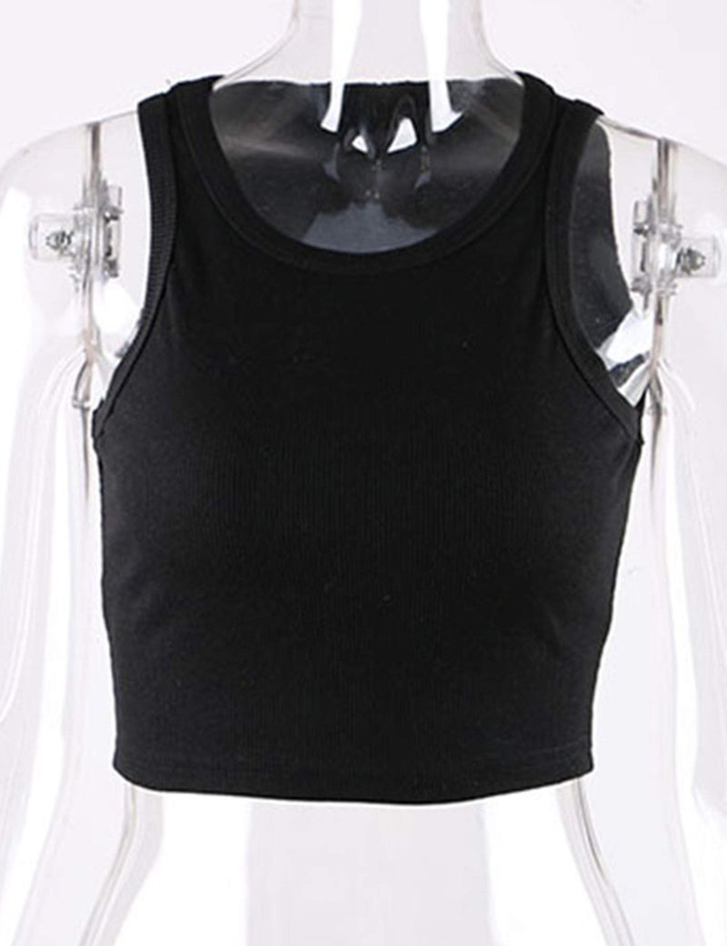 KAMISSY Cotton Rib-Knit Racerback Basic Tank Tops for Women Girls Sleeveless Vest Binding Y2k Crop Tank Top Black XS - Image 5