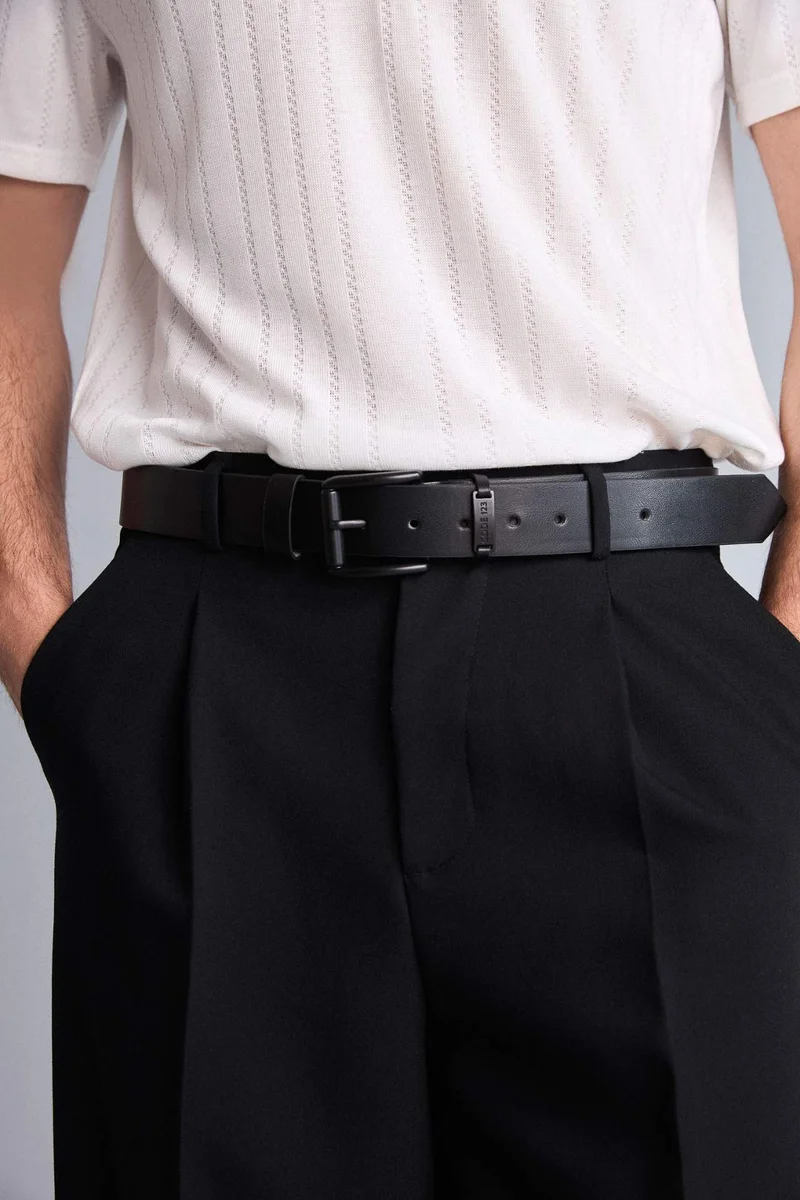 ديفاكتو Man Rectangular Hair Clip Faux Leather Denim Belt