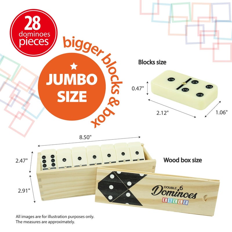 ERLLE - Jumbo Dominoes Set, Extra-Large Double Six Domino Set for Kids & Adults, Premium Giant Dominoes for Outdoor & Indoor Games, Classic Mexican Train, Chicken Foot, and Family Game Night Fun - Image 2