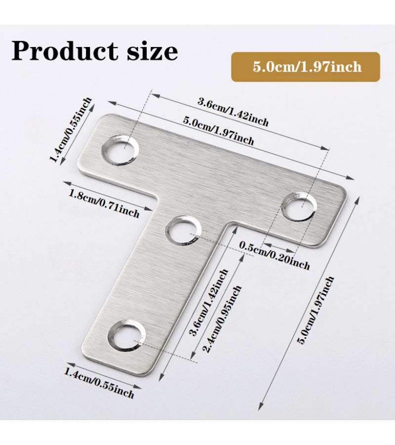 25pcs Stainless Steel T Brackets 90 Degree Angle Brackets For Wooden Shelves And Cabinets Heavy Duty Construction Durable Corrosion Resistant T Design Hardware For Woodworking Shelf Support - Image 2