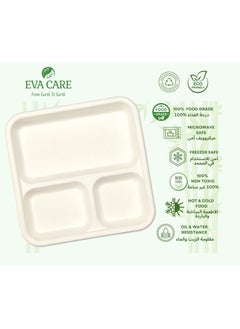 9" SQUARE 3 COMPARTMENT DISPOSABLE PLATES (BIODEGRADABLE, PACK OF 10)