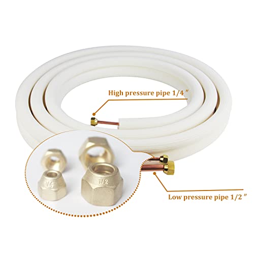 TADERUILY 50 Ft Air Conditioning Copper Tubing Pipe Extension, 1/4" 1/2" 3/8" PE Thickened for Mini Split AC and Heating Equipment Insulated Coil Line HVAC Refrigerant with Nuts (1/4" & 1/2"* 3/8" PE WITH NUTS) - Image 5