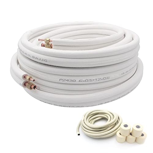 TADERUILY 50 Ft Air Conditioning Copper Tubing Pipe Extension, 1/4" 1/2" 3/8" PE Thickened for Mini Split AC and Heating Equipment Insulated Coil Line HVAC Refrigerant with Nuts (1/4" & 1/2"* 3/8" PE WITH NUTS) - Image 1