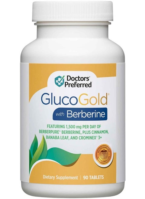 DOCTORS' PREFERRED GlucoGold with 1500 mg per Day of BerberPure Berberine, Concentrated Cinnamon, Chromium, Banaba Leaf Extract (90 Tablets)