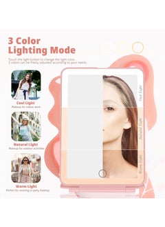 YQbest Travel Vanity Mirror - Rechargeable, 10X Magnifying LED Makeup Mirror, 3-Color Lighting, Dimmable Touch Screen, Foldable Tabletop Cosmetic Mirror, Pink  - Image 2