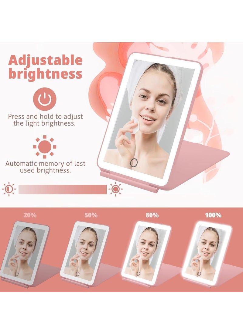 YQbest Travel Vanity Mirror - Rechargeable, 10X Magnifying LED Makeup Mirror, 3-Color Lighting, Dimmable Touch Screen, Foldable Tabletop Cosmetic Mirror, Pink  - Image 3
