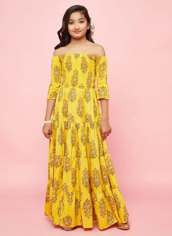 أيه كيه إس Floral Printed Off-Shoulder Maxi Dress for Girls
