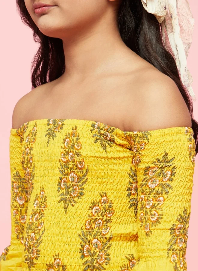 أيه كيه إس Floral Printed Off-Shoulder Maxi Dress for Girls
