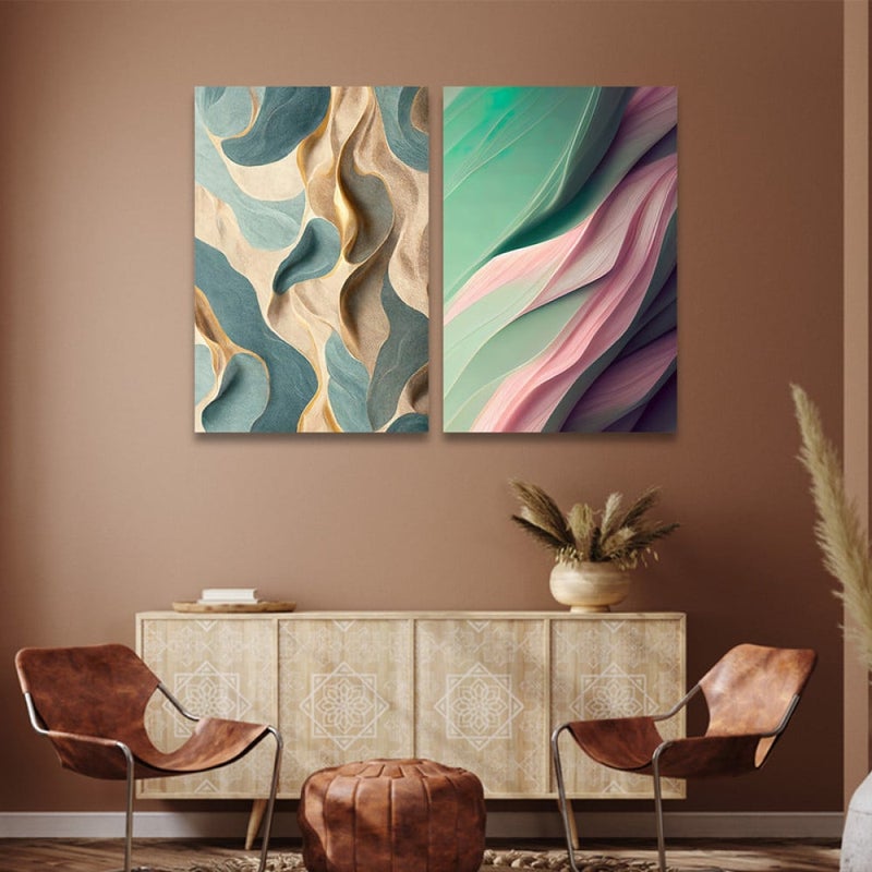 ماركتنا لوحة قماشية ثنائية بتصميم تجريدي بمقاس اجمالي 100×70 سم - Image 1