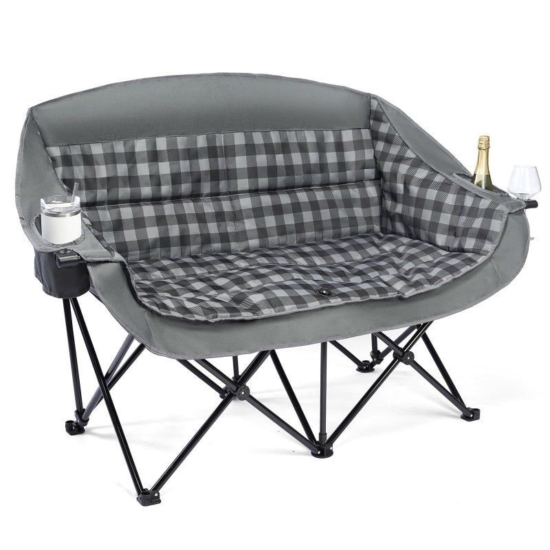 PUVASIA Double Camping Chairs Padded Loveseat Chair for 2 Person - Heavy Duty Oversized Camping Couch for Adults Outdoor Lawn Beach Portable Folding Sofa with Cup Holders Support 600lbs, Grey - Image 1