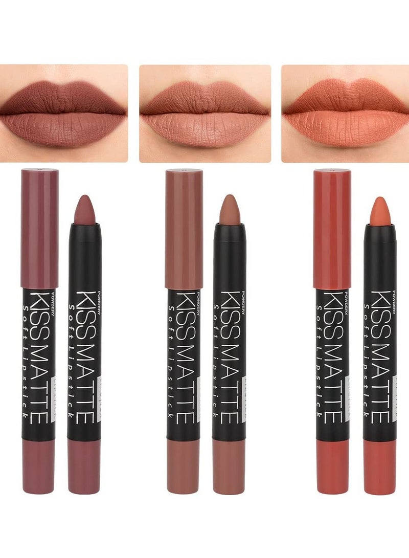 ORiTi 3Pcs Nude Beige Dark Light Brown Yellow Matte Lipstick and Lip Crayon Lip Liner Stick Pencil duo Makeup Set Long Lasting 24 Hour Waterproof Lip Gloss mate 24 horas originales 08&17&19 - Image 1