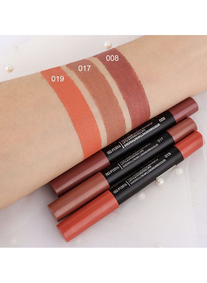 ORiTi 3Pcs Nude Beige Dark Light Brown Yellow Matte Lipstick and Lip Crayon Lip Liner Stick Pencil duo Makeup Set Long Lasting 24 Hour Waterproof Lip Gloss mate 24 horas originales 08&17&19 - Image 4
