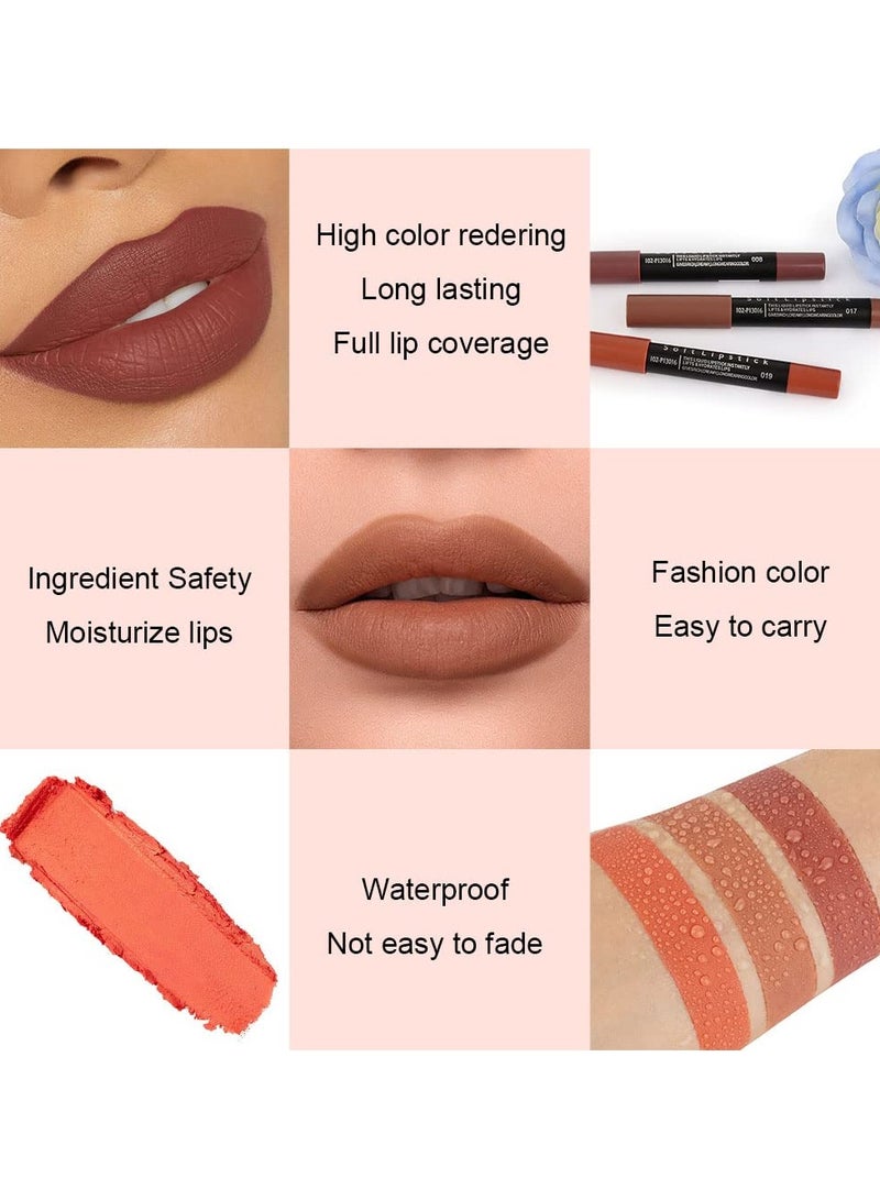 ORiTi 3Pcs Nude Beige Dark Light Brown Yellow Matte Lipstick and Lip Crayon Lip Liner Stick Pencil duo Makeup Set Long Lasting 24 Hour Waterproof Lip Gloss mate 24 horas originales 08&17&19 - Image 5