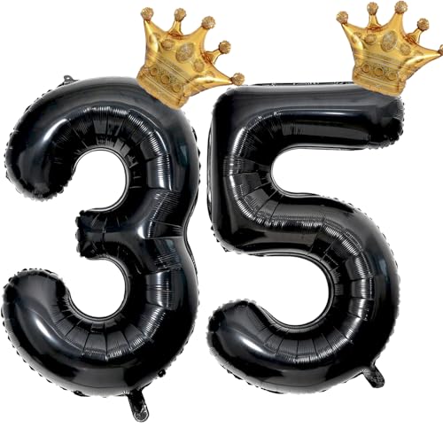 Florisland 40 inch Large Black 35 Balloon Number with Gold Crown Balloons 35th Birthday Big Foil Mylar Helium Balloon for Boys Girls 35th Birthday Anniversary Decorations Supplies FavorsNumber 35 Balloons - Image 1