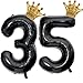 Florisland 40 inch Large Black 35 Balloon Number with Gold Crown Balloons 35th Birthday Big Foil Mylar Helium Balloon for Boys Girls 35th Birthday Anniversary Decorations Supplies FavorsNumber 35 Balloons - Image 2