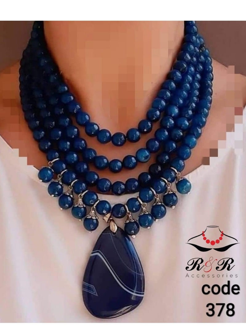 R&R Women's multi-stage necklace made of natural agate in maximum shades