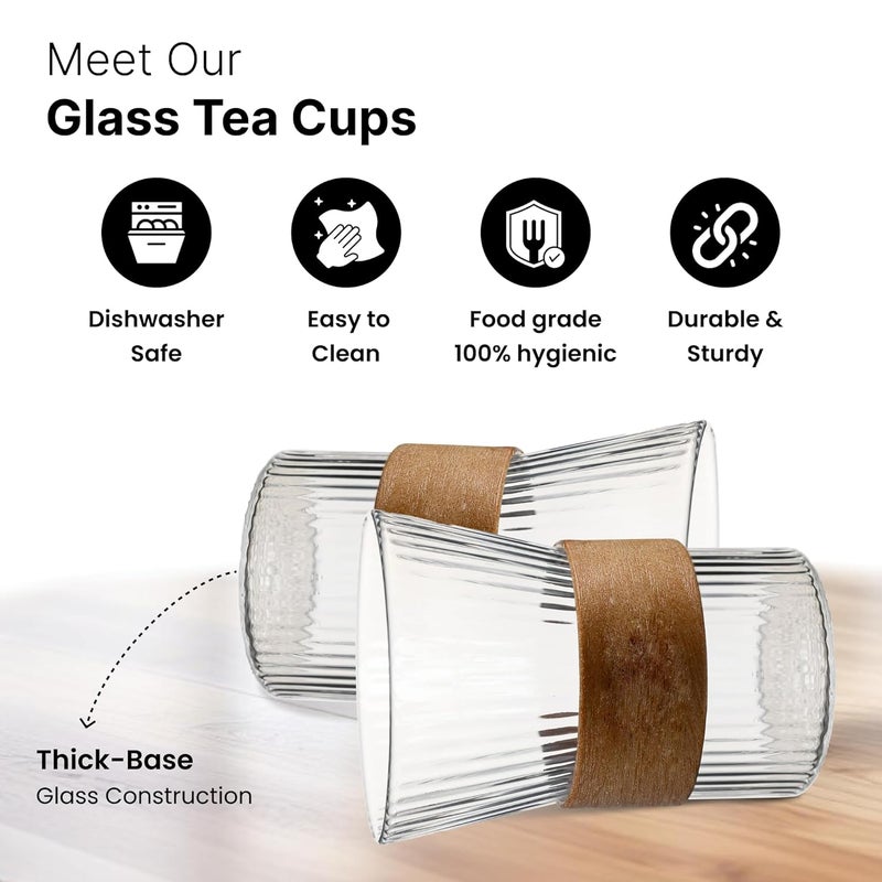 Umai UMAI Glass Tea and Coffee Mugs Pack of 2 280ml Each LeadFree Glass Cups with Anti Slip Leather Sleeves for Hot Cold Beverages Mugs for Coffee Tea Cup Set House Warming Gifts for New Home - Image 3