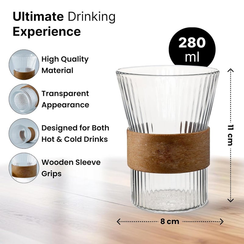 Umai UMAI Glass Tea and Coffee Mugs Pack of 2 280ml Each LeadFree Glass Cups with Anti Slip Leather Sleeves for Hot Cold Beverages Mugs for Coffee Tea Cup Set House Warming Gifts for New Home - Image 4