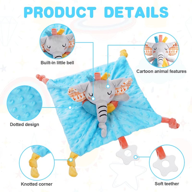 Vicloon Elephant Baby Security Blanket 3IN1 Plush Baby Security Blanket with TagsTeether Babies Security Blanket for BoysGirls Security Blanket for Nursery Strollers Cribs Car SeatsBLUE - Image 4