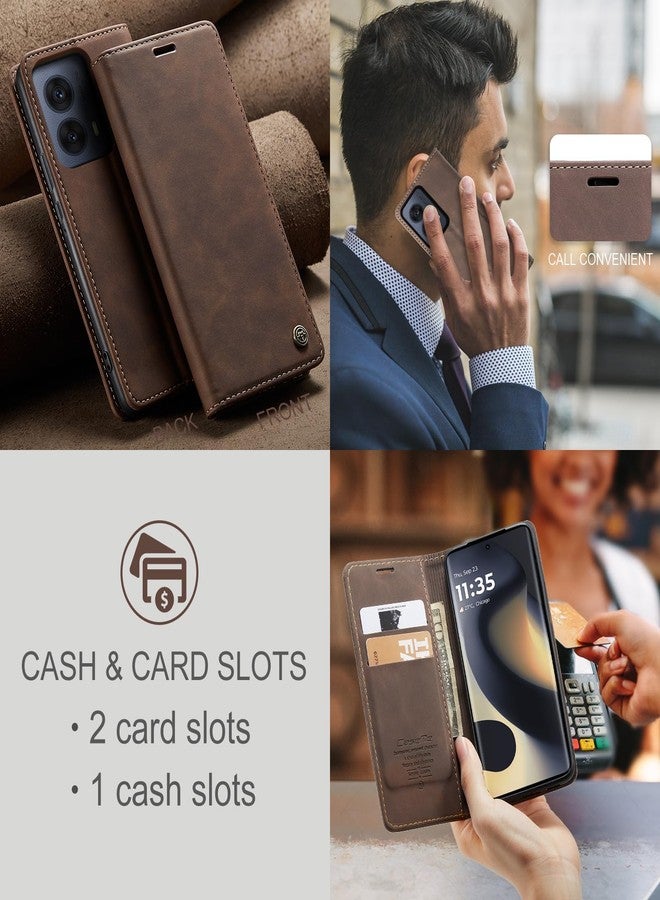 Kowauri جراب Kowauri لهاتف Motorola Moto Edge 2024، جراب محفظة كلاسيكي من الجلد الصناعي PU قابل للطي للنساء والرجال مع حامل بطاقات وإغلاق مغناطيسي وغطاء حماية مقاوم للصدمات لهاتف Motorola Edge 2024 (لون قهوة) - Image 4