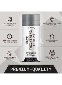 Striking Viking Striking Viking Hair Fibers for Thinning Hair - Hair Building Fibers (Black) 28g - Naturally Derived Formula - Long Lasting Hair Powder for Undetectable, Thicker Looking Hair for Men & Women  - Image 2