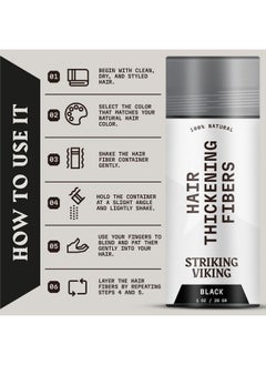 Striking Viking Striking Viking Hair Fibers for Thinning Hair - Hair Building Fibers (Black) 28g - Naturally Derived Formula - Long Lasting Hair Powder for Undetectable, Thicker Looking Hair for Men & Women  - Image 5
