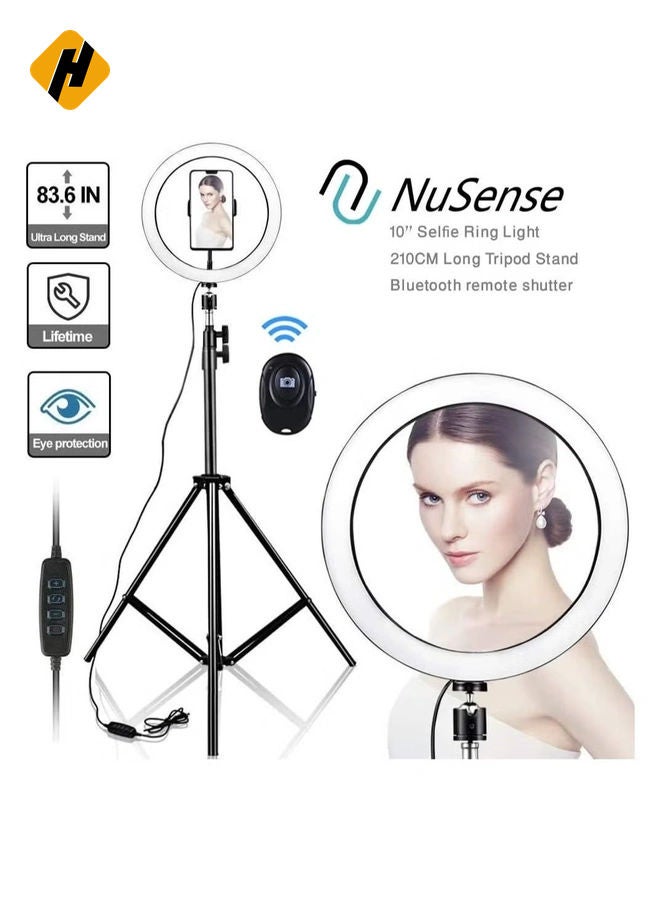 HuHa 10 Inch Selfie Ring Light with 210CM Tripod & Cell Phone Holder & Bluetooth Remote Shutter for Live Stream, YouTube Video, Makeup  - Image 4