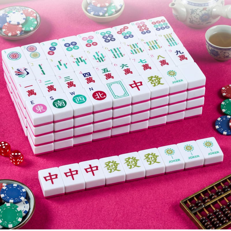 Arrowbash American Mahjong Set Only with 160 Mahjong Tiles 1.2-inch American Mah Jong Set Hand Carved Pattern for Adult Social Party, Mah Jong Lovers Gift (Rose Red) - Image 4