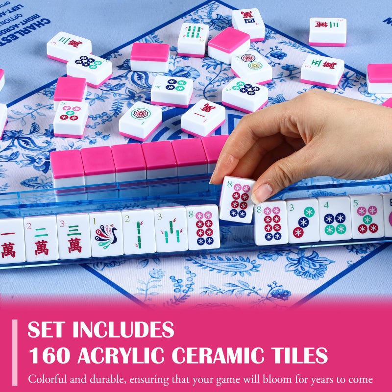 Arrowbash American Mahjong Set Only with 160 Mahjong Tiles 1.2-inch American Mah Jong Set Hand Carved Pattern for Adult Social Party, Mah Jong Lovers Gift (Rose Red) - Image 5