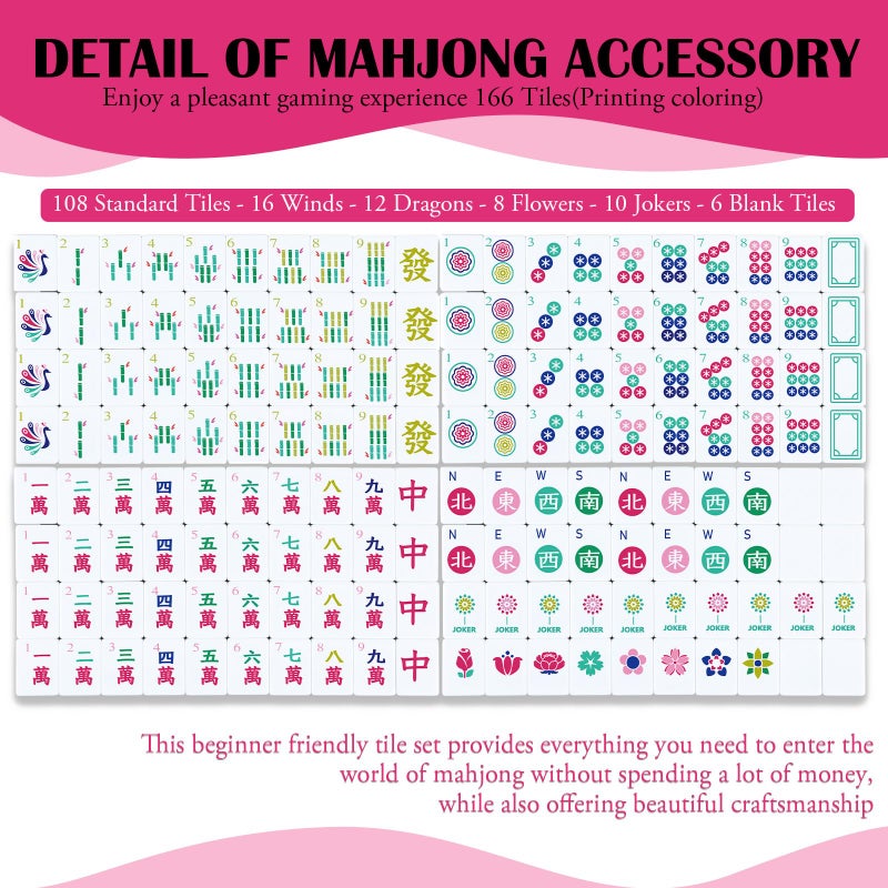 Arrowbash American Mahjong Set Only with 160 Mahjong Tiles 1.2-inch American Mah Jong Set Hand Carved Pattern for Adult Social Party, Mah Jong Lovers Gift (Rose Red) - Image 3