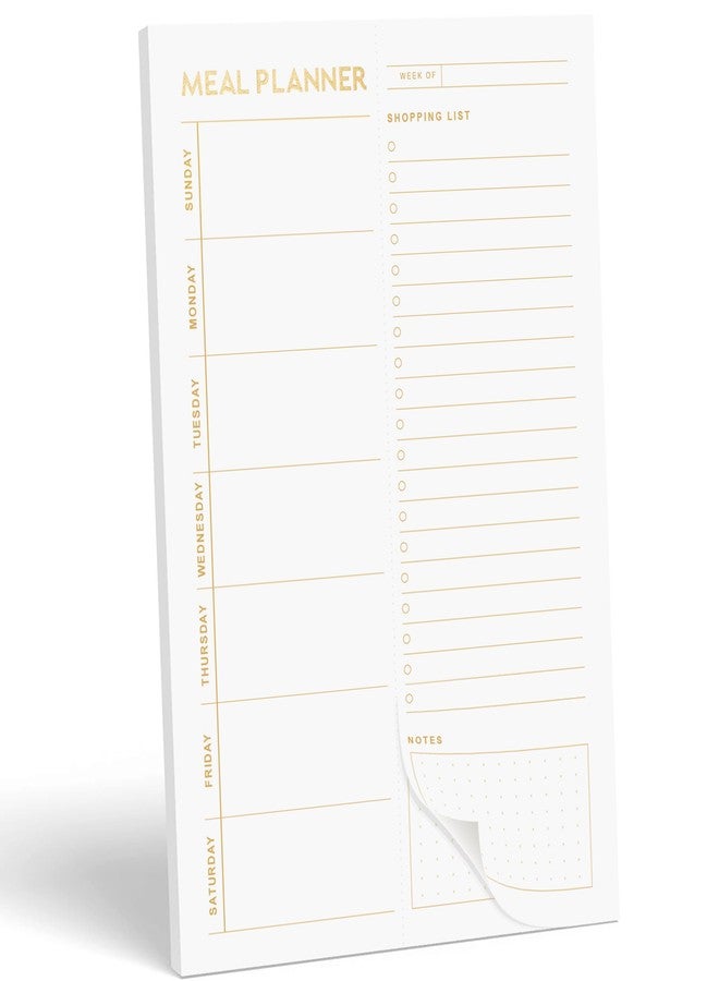 Paper Play Matte Gold Foil Magnetic Meal Planning Pad for Fridge 52 Undated Tear-off Sheets | 6x9 Inch Meal Planning Notepad | Notebook for Meal Planner and Grocery List with Magnet | Weekly Meal Planner for - Image 1