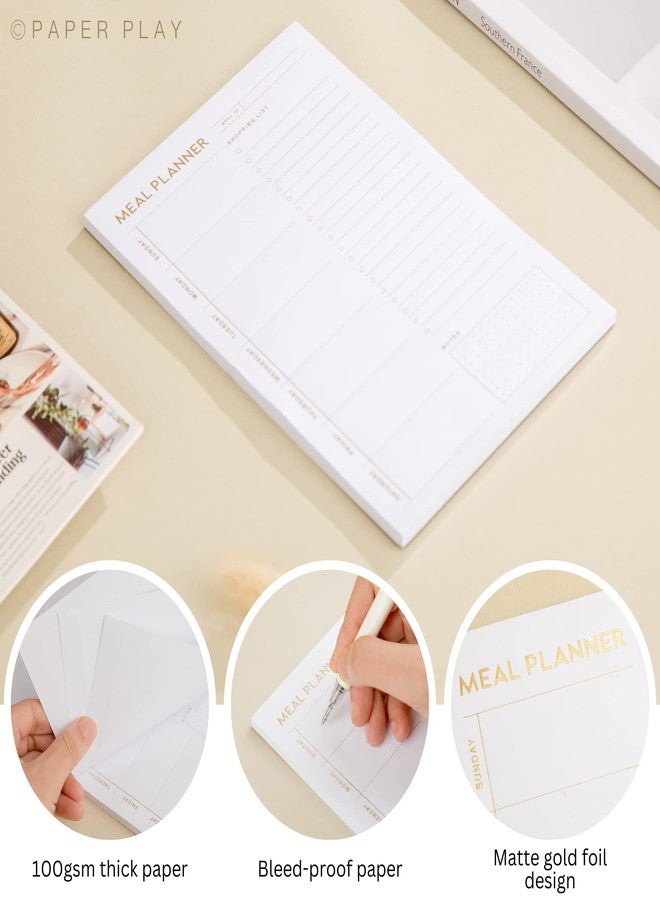 Paper Play Matte Gold Foil Magnetic Meal Planning Pad for Fridge 52 Undated Tear-off Sheets | 6x9 Inch Meal Planning Notepad | Notebook for Meal Planner and Grocery List with Magnet | Weekly Meal Planner for - Image 2
