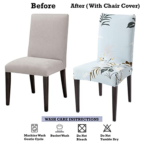 HOKIPO Polyester Blend Dining Chair Cover Set of 4 Seater Stretchable Elastic Slipcovers (Ar-4073-D1*4, Blue) - Image 5