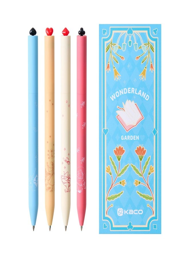 Kaco FIRST Gel Pens Cute Stationery Black Ink 4 Pieces Wonderland Garden Series, 0.5 mm Fine Point, Aesthetic Cute Pens for Journaling - Image 1