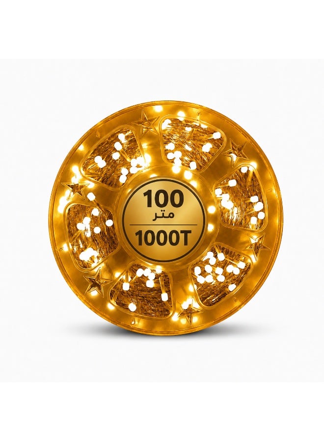 شريط إضاءة LED تزييني بطول 100 متر – أضواء زينة (Fairy lights) تتميز بخمسة أوضاع للتشغيل (ثابت، ووميض، وأنماط موجية)؛ مثالية لشهر رمضان والمناسبات الخاصة وحفلات الزفاف. - Image 1