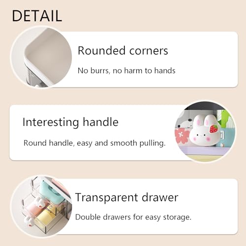 Zyners Desk Organizer with Pencil Holder and 3 Drawers, Desk Accessories Holder for Desk, Desktop Stationery Organizer for Office Home School Dressing Table(Rabbit Handle) - Image 3