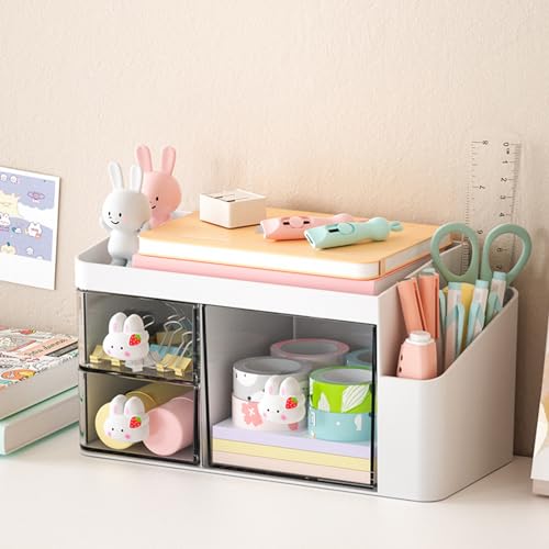 Zyners Desk Organizer with Pencil Holder and 3 Drawers, Desk Accessories Holder for Desk, Desktop Stationery Organizer for Office Home School Dressing Table(Rabbit Handle) - Image 5