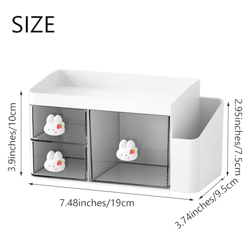 Zyners Desk Organizer with Pencil Holder and 3 Drawers, Desk Accessories Holder for Desk, Desktop Stationery Organizer for Office Home School Dressing Table(Rabbit Handle) - Image 2