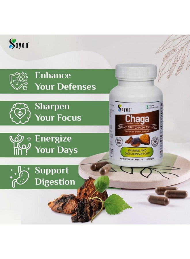 Sayan Siberian Chaga Mushroom Extract - 90 Capsules/420mg ea - Natural & Wild-Harvest Antioxidant Supplement - Immune System Support & Regulate Body Functions - Vegan, Non-GMO, No Fillers or Additives - Image 4