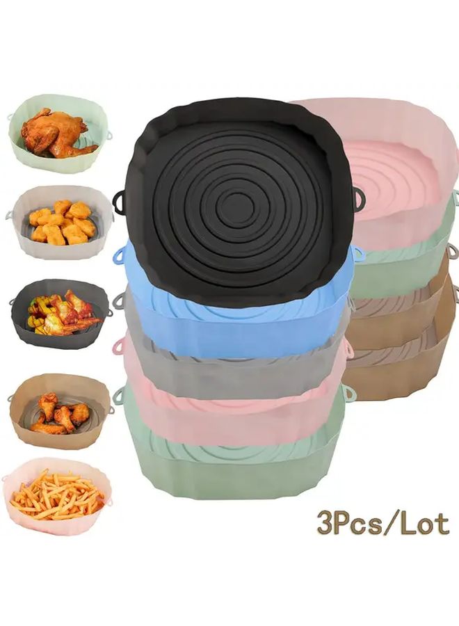 Green Silicone Air Fryer Liners 3pcs Non Toxic Reusable Oven Safe Kitchen Accessories - Image 1