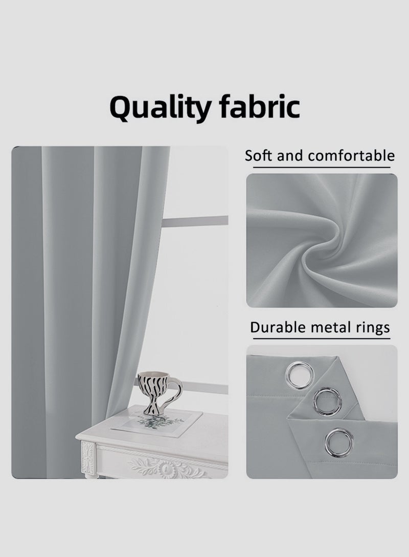 l&wen Solid Blackout Polyester Curtains, Grommet Top, 90% Light Blocking, 1 Panel, Fits Windows 70-93cm Wide (Light Gray 140W x 262H cm) - Image 2