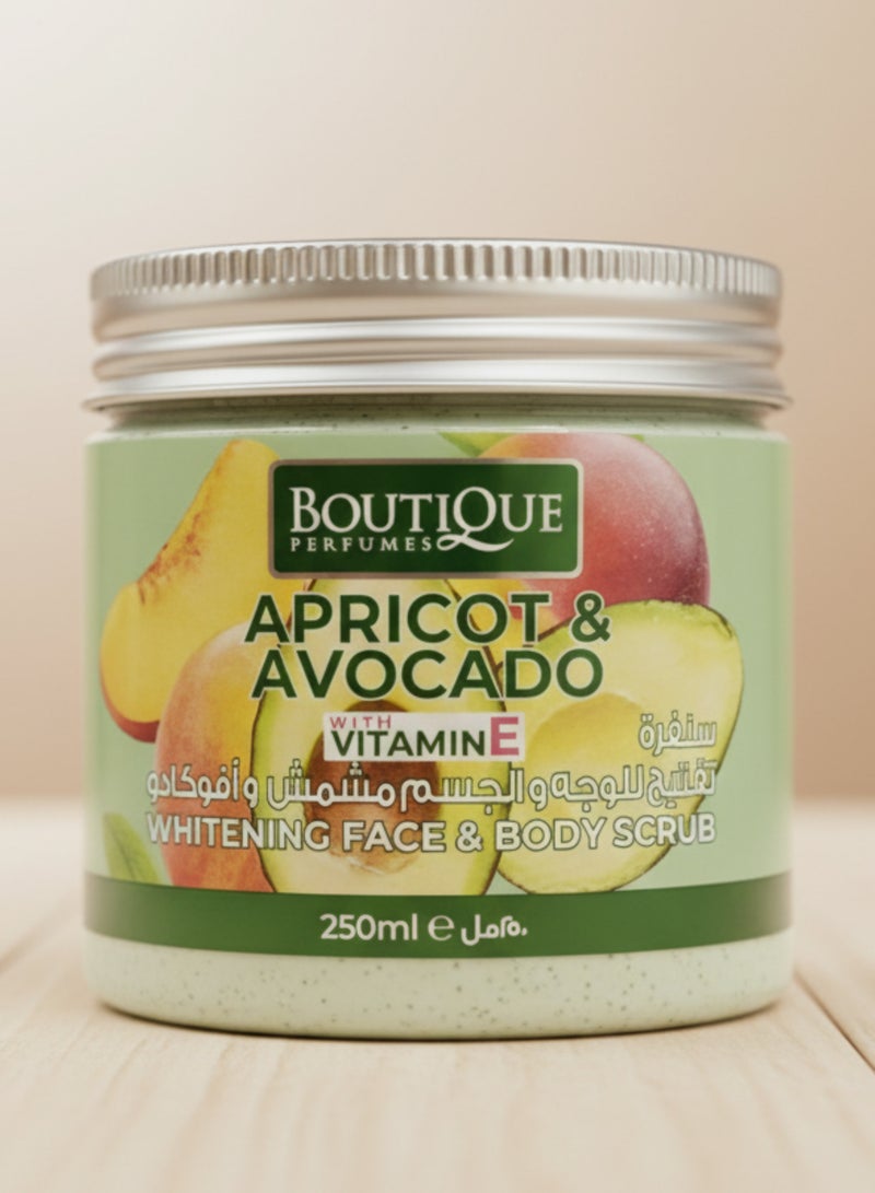 Boutique Apricot & Avocado Face & Body Scrub with Vitamin E, Brightening Body Scrub, 250ml. - Image 1