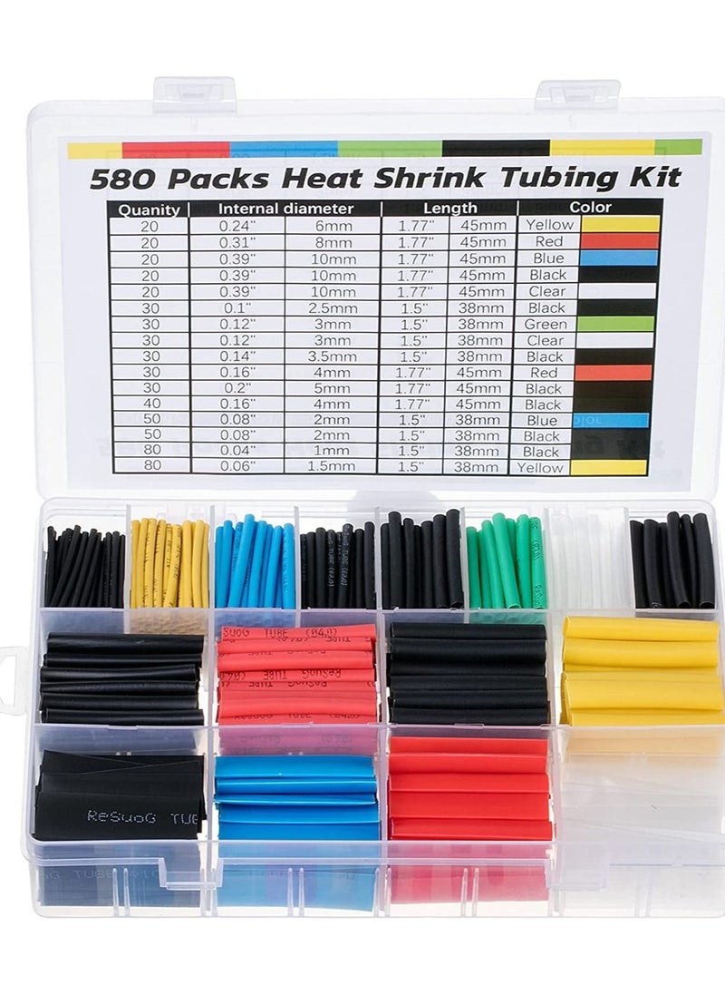Y&D Heat Shrink Tubing Kit, 11 Sizes, Ratio, 580 pcs, Wrap, Wire Wrap Tubing, Shrink, Electrical for Wires  - Image 1