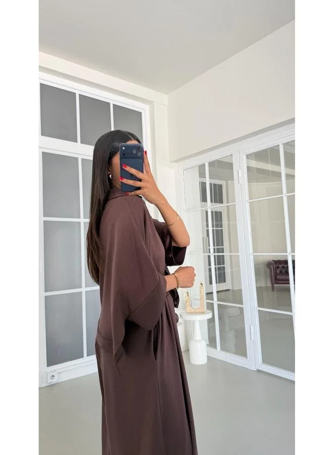Gaus  Coffee Bat Sleeve Snap-Button Jacket with Elastic Waist Şalvar Pants, Dual Modal Set GAUS-01835. for Women | Best Price UAE
