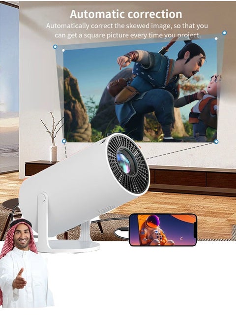بروجيكتور صغير محمول 5G 5G Wifi 6 BT 5.0 Android 11، بروجيكتور 4K 1080P Full HD يدعم 8000 لومن، بروجيكتور LED للتصحيح الأفقي لتصحيح الانحراف الأفقي التلقائي، بروجيكتور دوار 180 درجة للهاتف