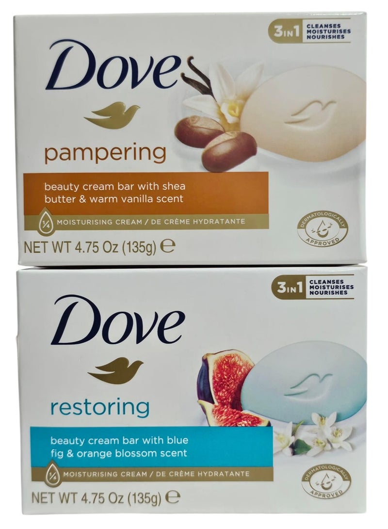 دوف صابون كريم الجمال  قطعتين برائحة الشيا والفانيلا وكذلك التين الأزرق وزهرة البرتقال 135جم×2