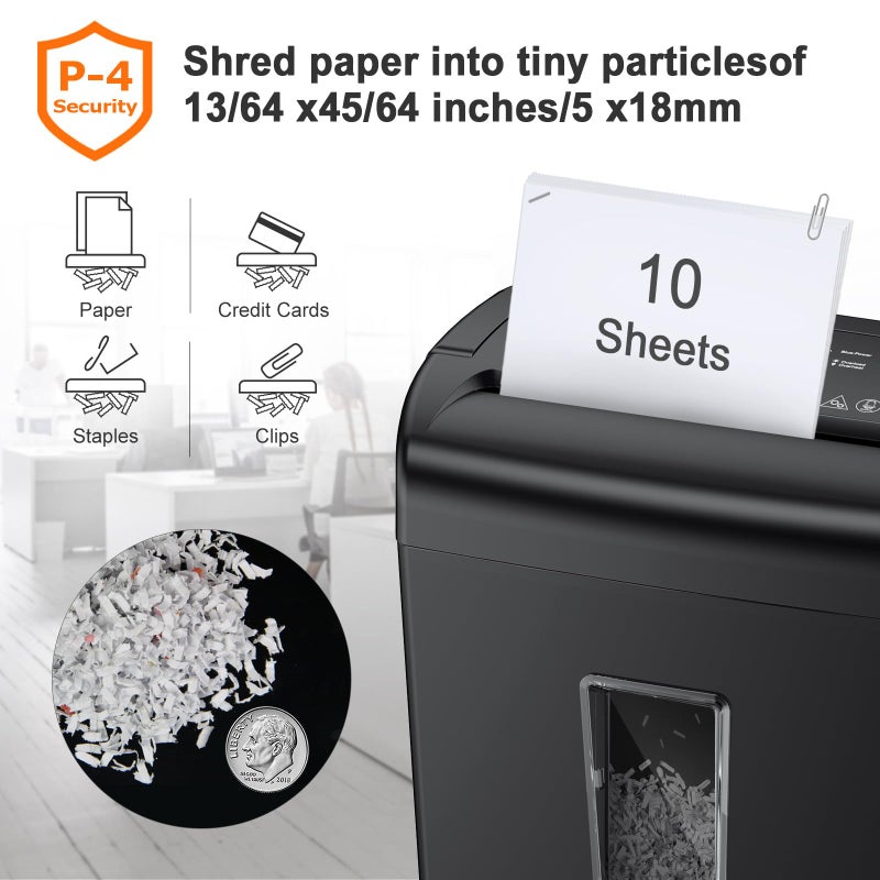 Bonsaii 10-Sheet Cross Cut Paper Shredder, 5.5 Gal Home Office Heavy Duty Shredder for Credit Card, Staple, Clip with Transparent Window(C209-D) - Image 3